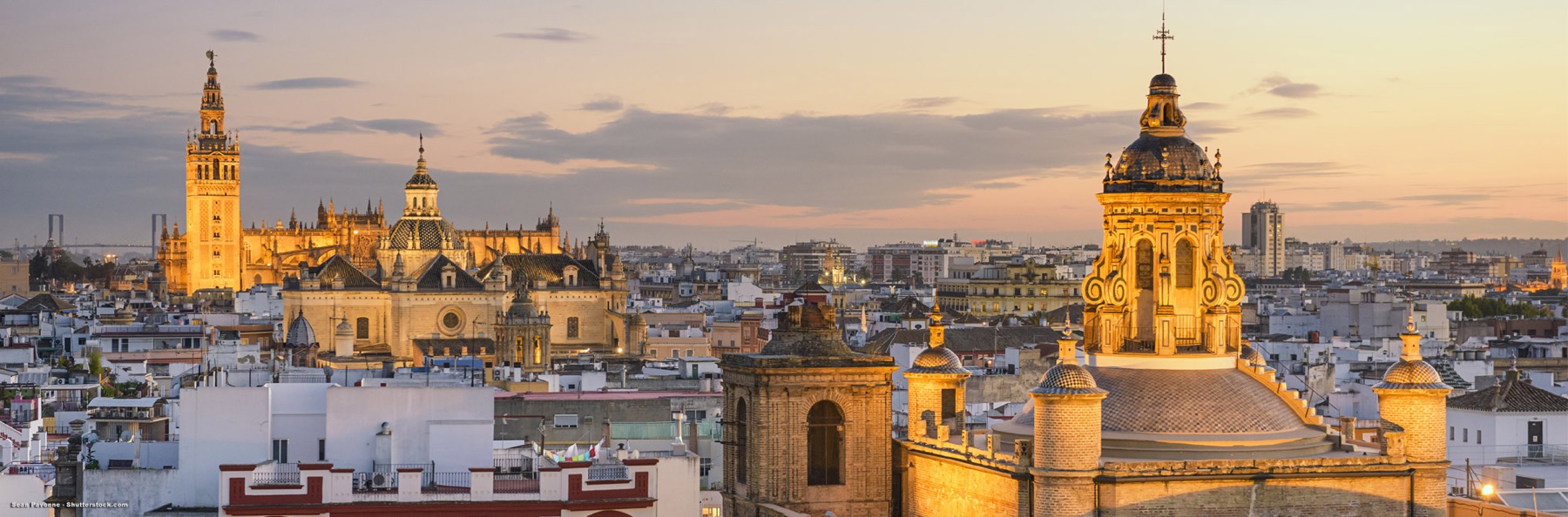 Seville skyline at sunset